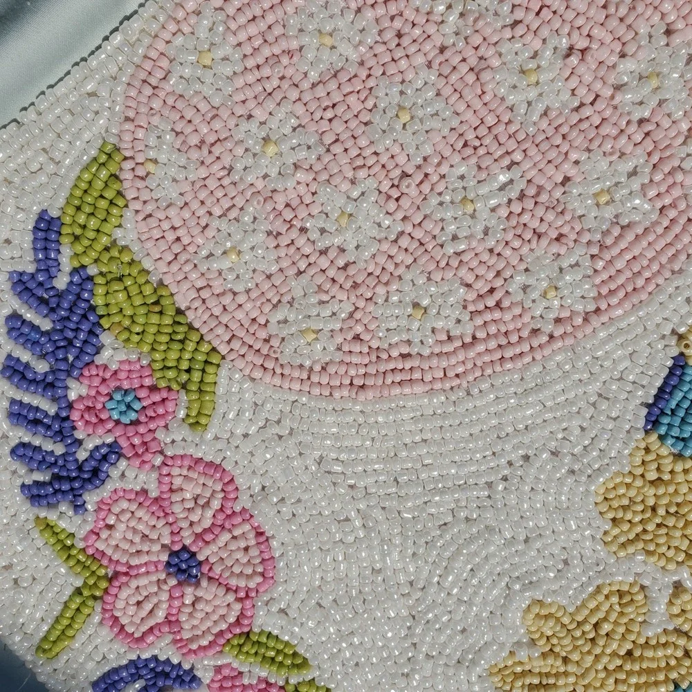 Bedding Craft Beaded Table Runner Easter Bunny Butterfly Floral Pastel 13x36